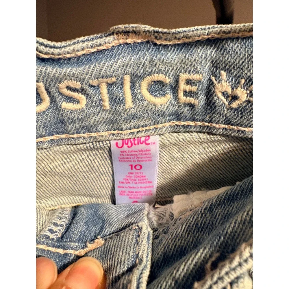 Justice Girls Denim Mini Mom Shorts Light Wash Distressed Sequin Size 10 NEW
